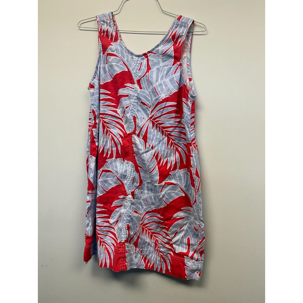 Tommy Bahama XL Linen Tencel Tropical Palm Leaf Zip Front Tank Dress Red Blue